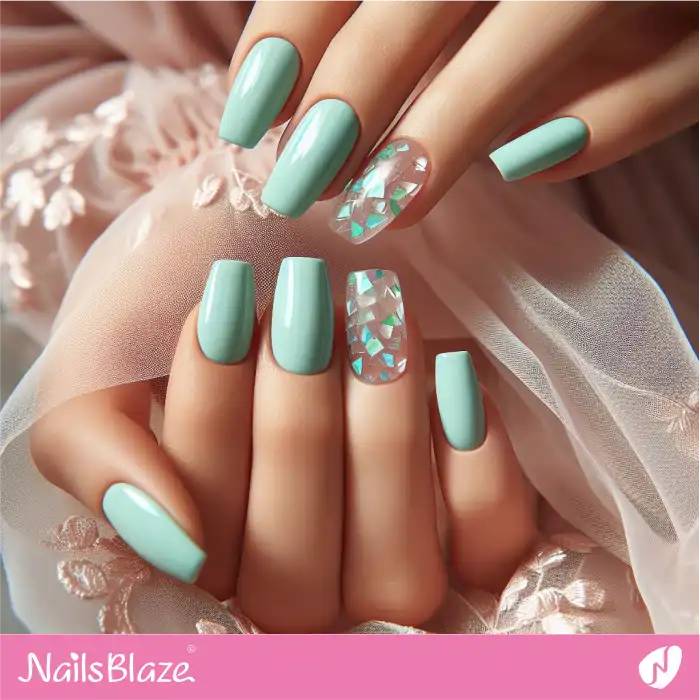 Mint Green Nails with Shutter Glass Effect | Spring Nails - NB3994